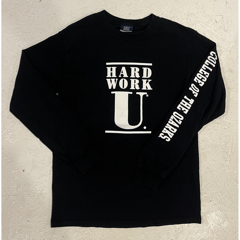 Vintage HARD WORK‎ NCAA College of the Ozarks Long Sleeve  T-Shirt Adult S Black